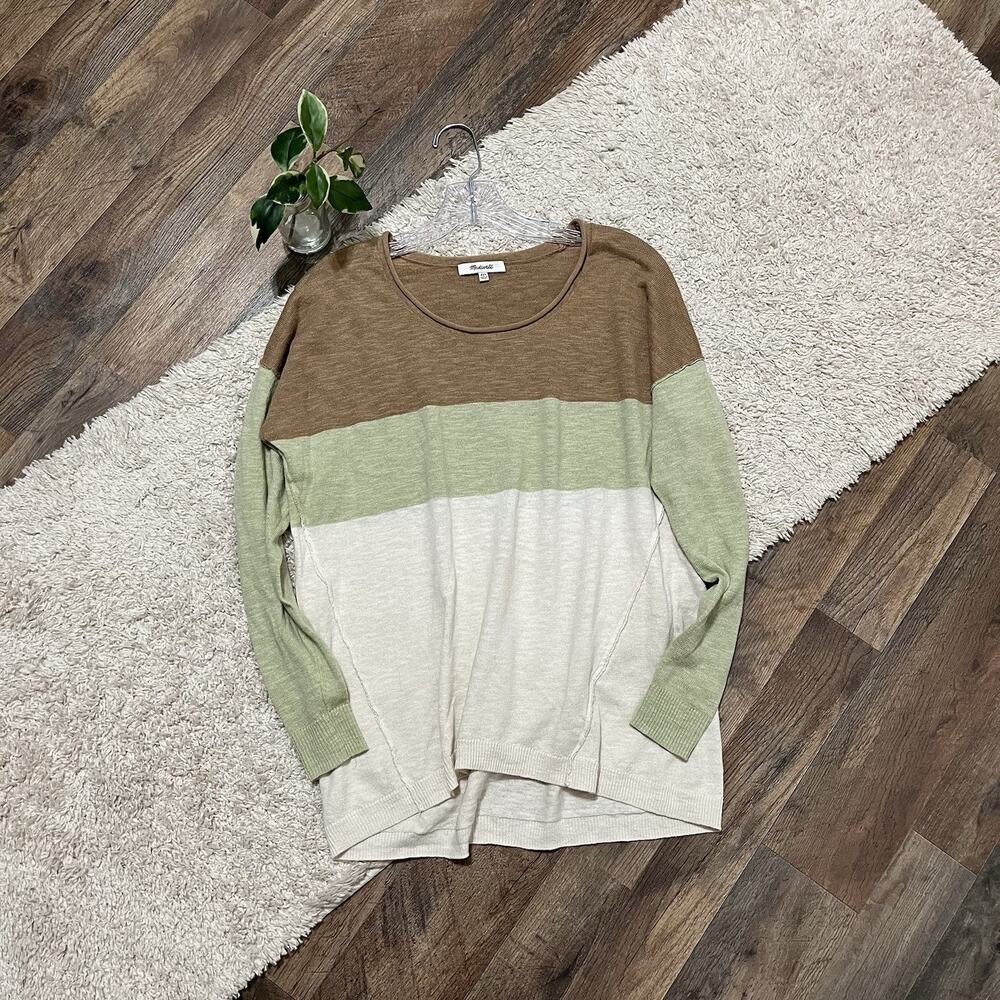 Madewell XXS Colorblock Striped Linen Blend Scoop Neck Pullover Palmdale Sweater - Picture 3 of 6